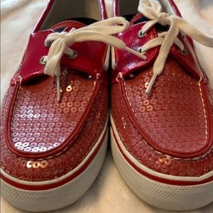 Slightly worn red sequins speedy shoes